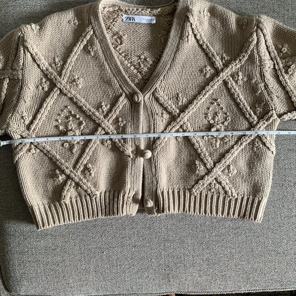 BLOGGER NEW ZARA Women Chunky Floral Sweater Cardigan 1957/104, Tan/Mink, Size S - Picture 7 of 10